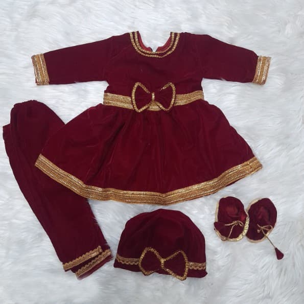 Pasni Dress for Baby Girl/Baby Weaning Outfits/Annaprasan Ceremony/Rice Feeding Sets(3-5 Business Days to delivery) Red