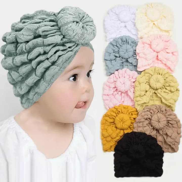KidsSansar - Bubble Bow Turban Cap (2 Pcs)