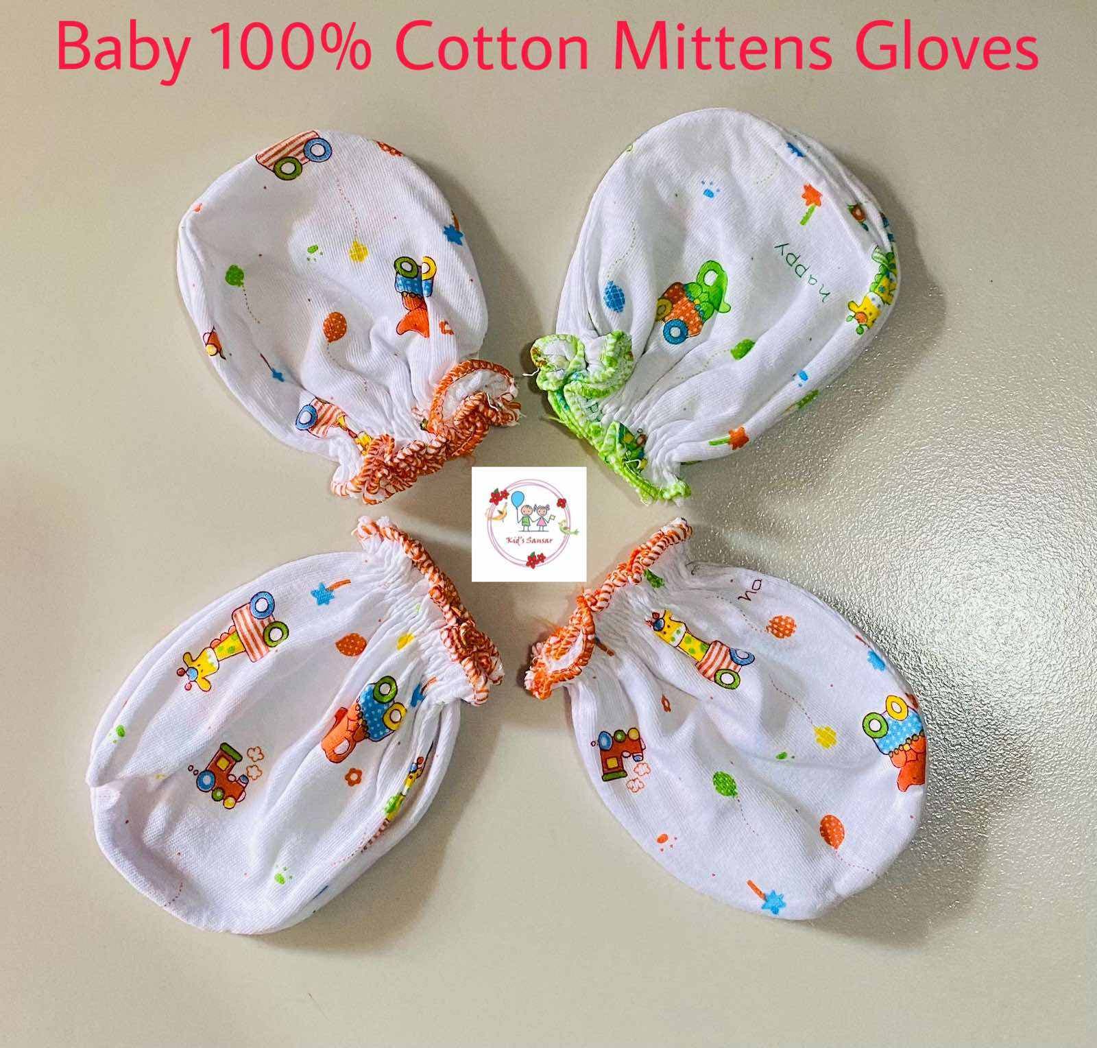 KidsSansar - Baby 100% Cotton Mittens / Gloves 4 Pair Set (0 to 12 Months)