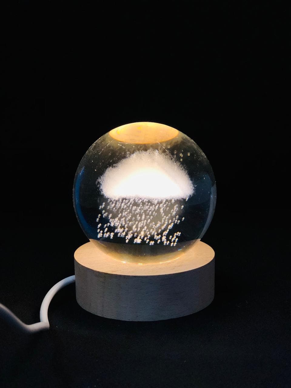 3D Crystal Ball LED Night Light On Wood Base - Warm White Glow, USB-Powered - Ideal For Home D�cor And Gifting