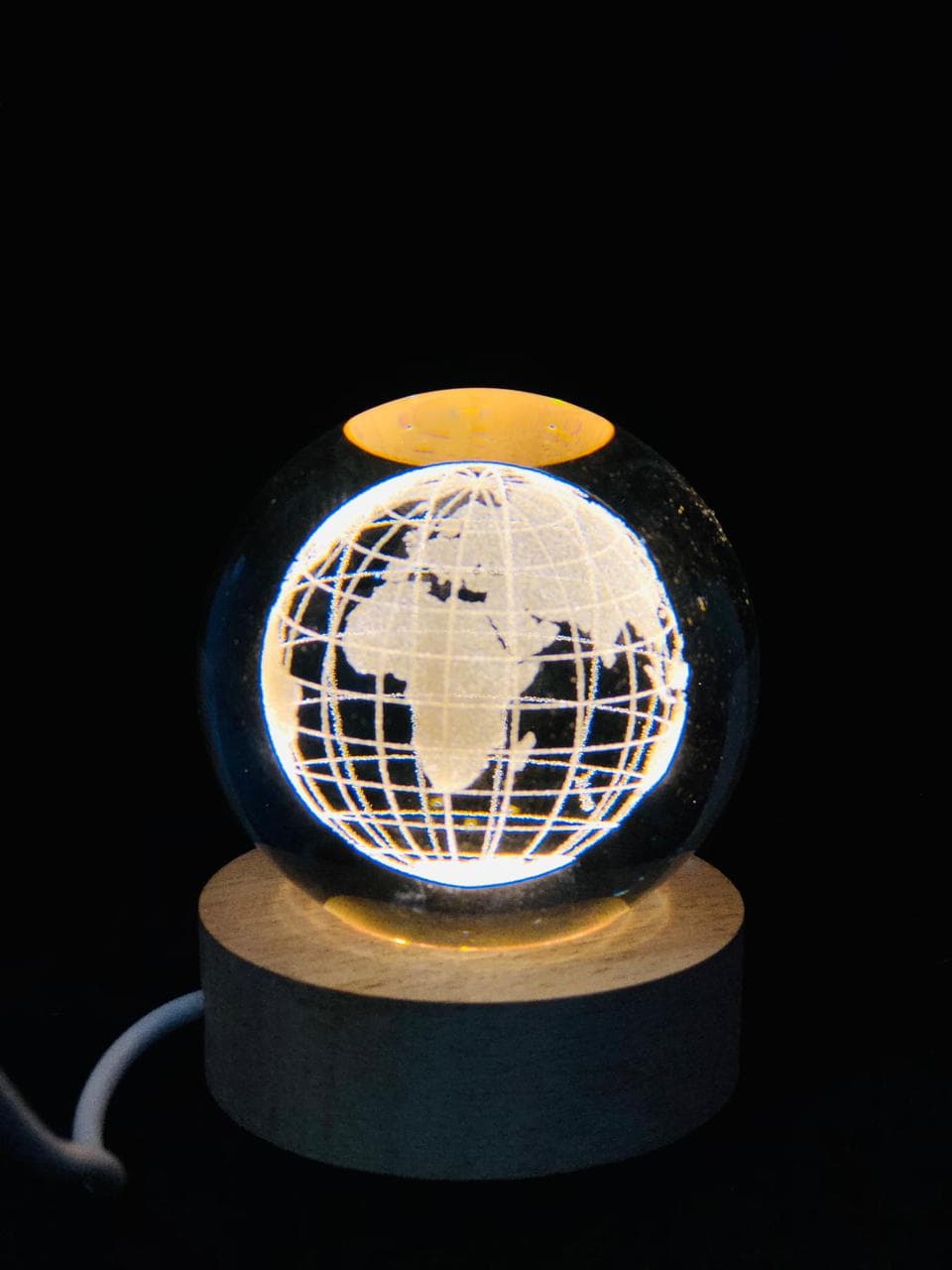 3D Crystal Ball Led Table Lamp With Wooden Base - 6cm | Perfect Home And Office Decor