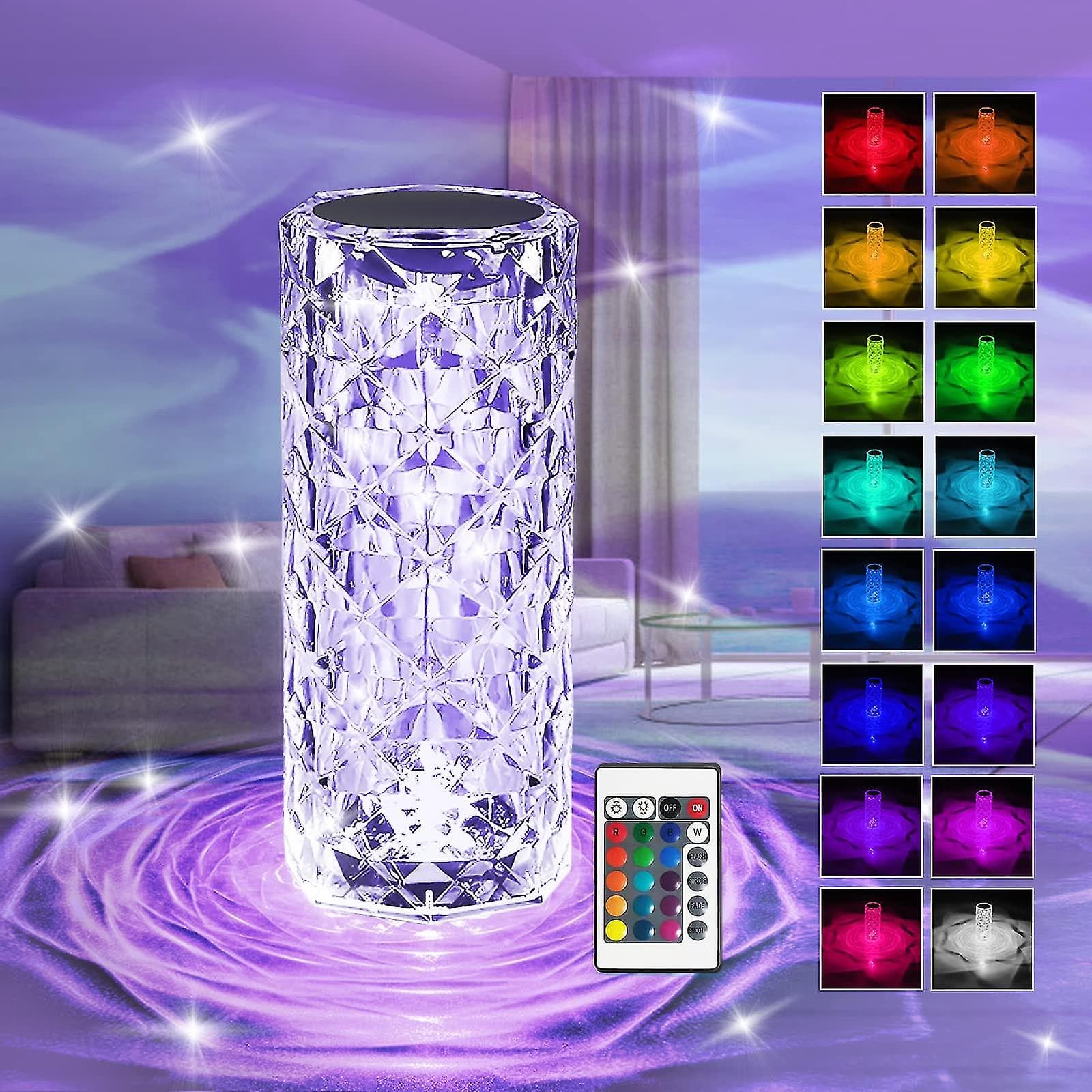 Crystal Table Lamp With 8 Rgb Color, Remote Control, Rechargeable Table Lamp With Usb Charging Port