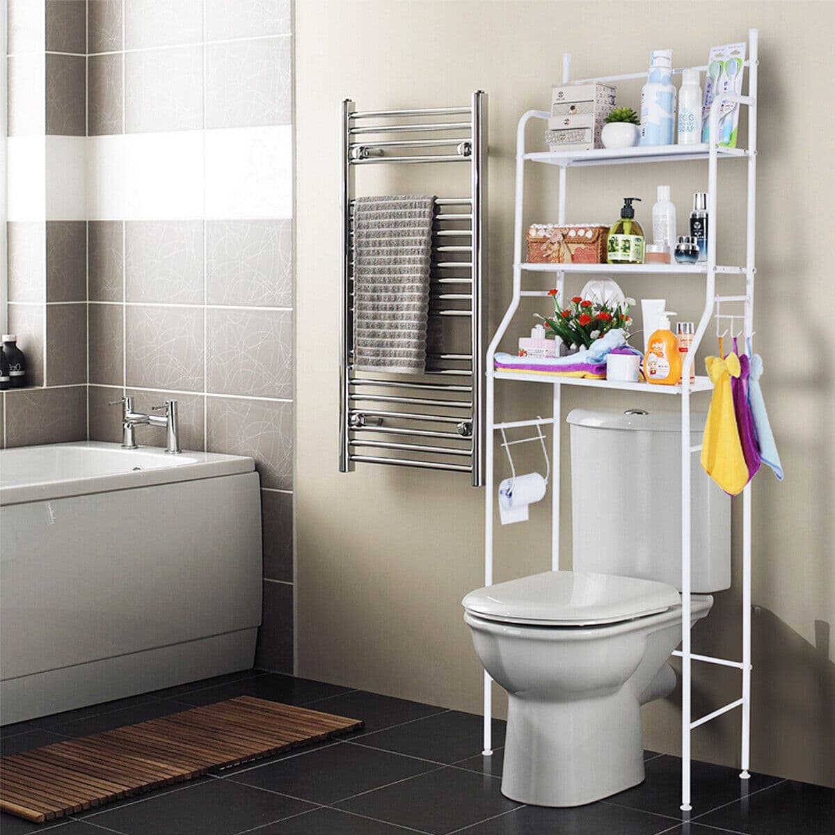 3 Tier Over Toilet Bathroom Space Saver Metal Towel Storage Rack