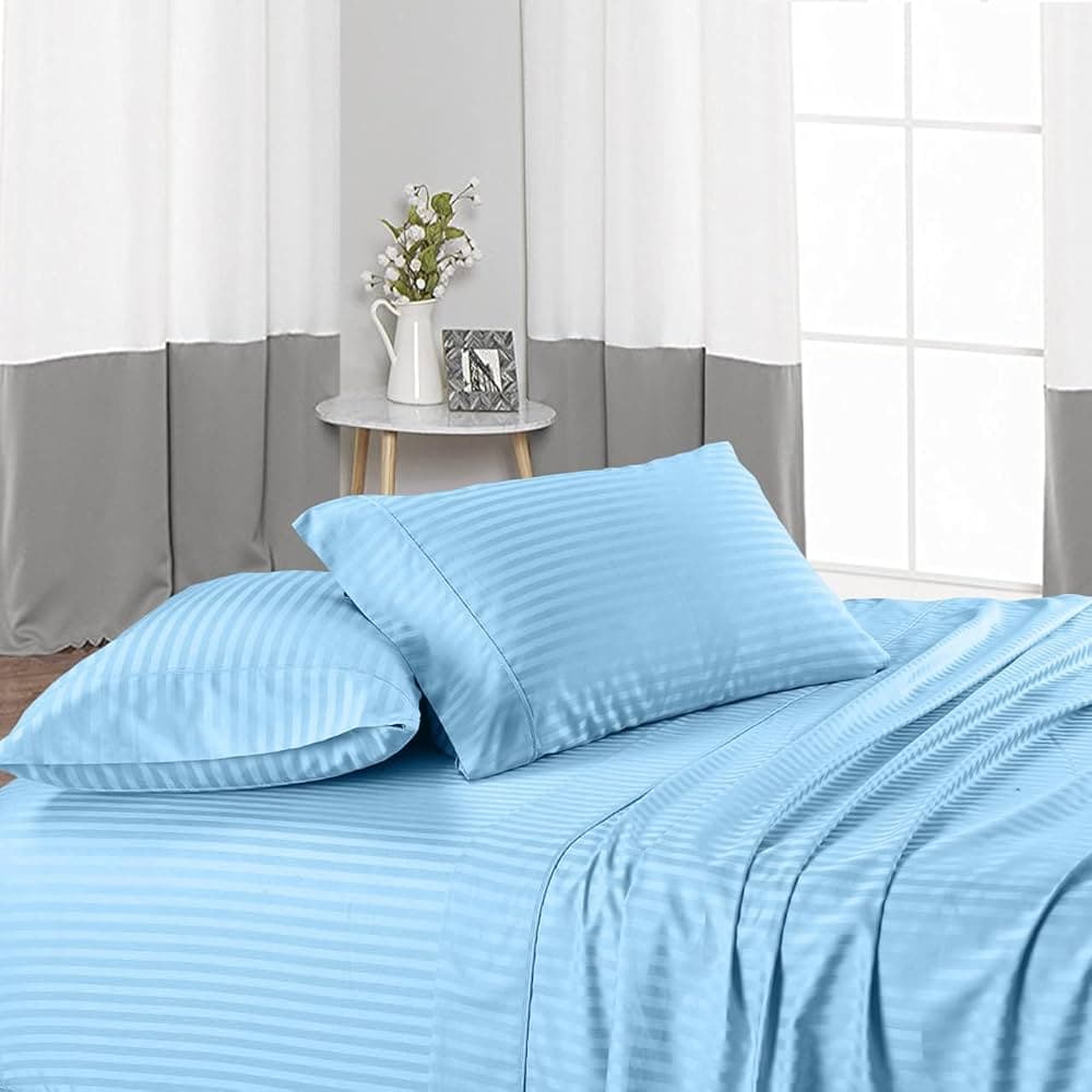 Bedsheet 100% Microfiber Double Brushed Sheet With Two Pillow Cover - Extra-Soft & Wrinkle-Free  Ideal for Home, Dorms, Hospitals - 3 PC Set (Silver Stripe) Size 230X250 CM