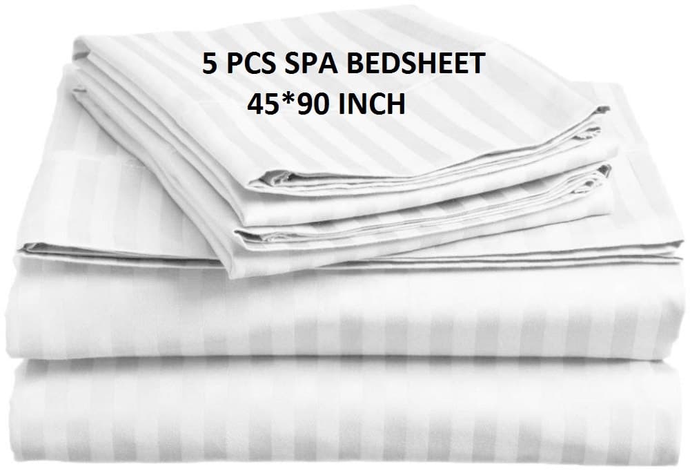 White Stripe Spa Bedsheet 5PCS Comfortable Cotton Mix Parlour Bedsheet Size 45*90 Inch 115*230 CM No Hole