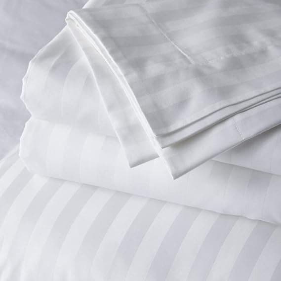 Bedsheet 100% Microfiber Double Brushed Sheet Set - Extra-Soft & Wrinkle-Free  Ideal for Home, Dorms, Hospitals - 3 PC Set (Silver Stripe) Size 230X250 CM