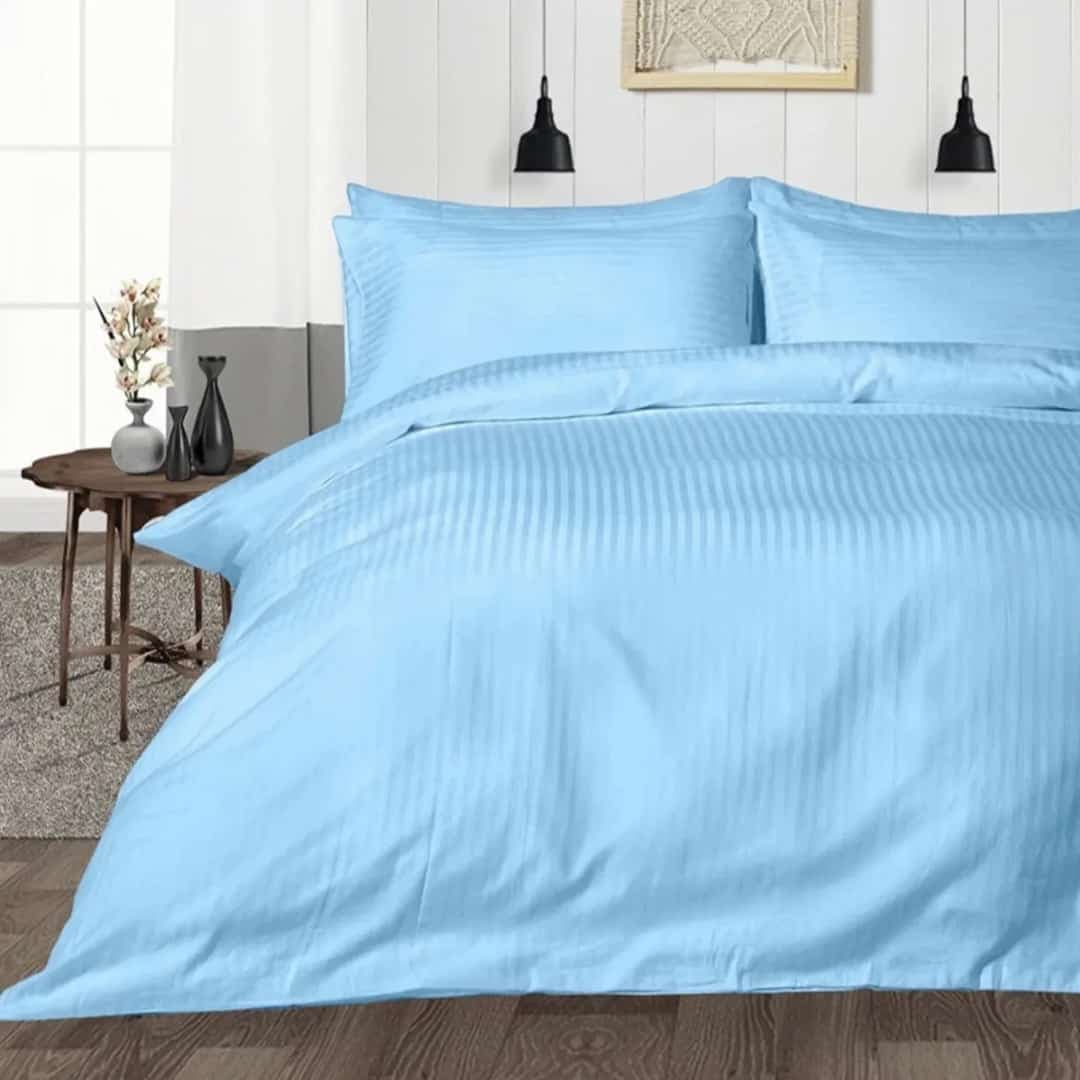 Double 4 Pcs Set Stripes Bedsheet Set With Pillow Cover And Quilt Cover Sirak Khol Sirak Cover Mix Cotton King Size 4 Pcs Sets