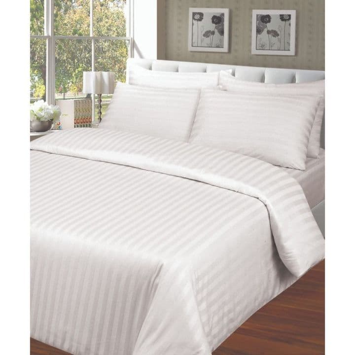 Double 4 Pcs Set 100% cotton White Stripes Bedsheet 90*100 Inch Set With Pillow Cover 17*27 Inch And Quilt Cover 80*90 Inch Sirak Cover Sirak Khol 100% Cotton King Size