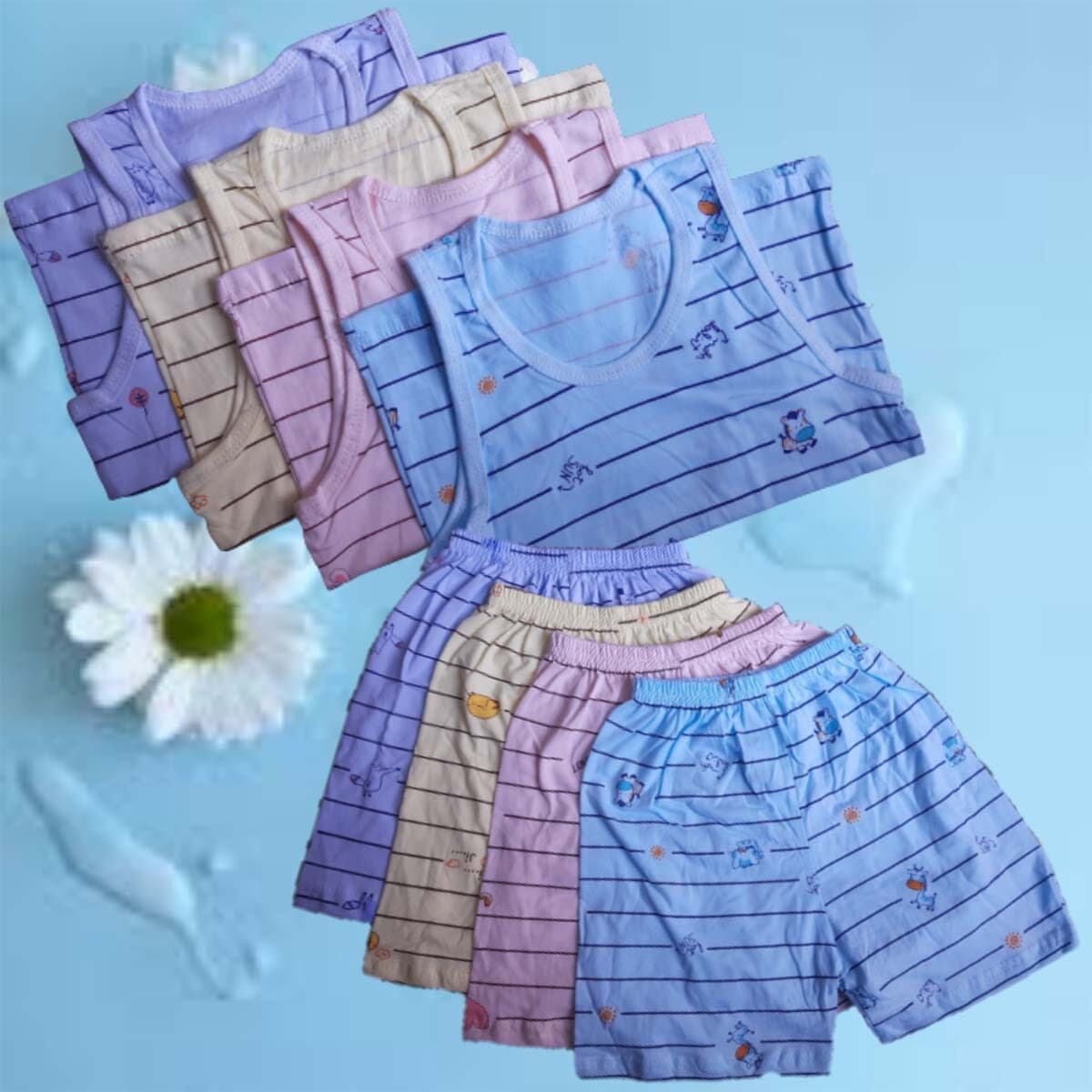 Kids Printed Sleeveless Tank & Boxer Set – 4-Pack Underwear – Multicolor