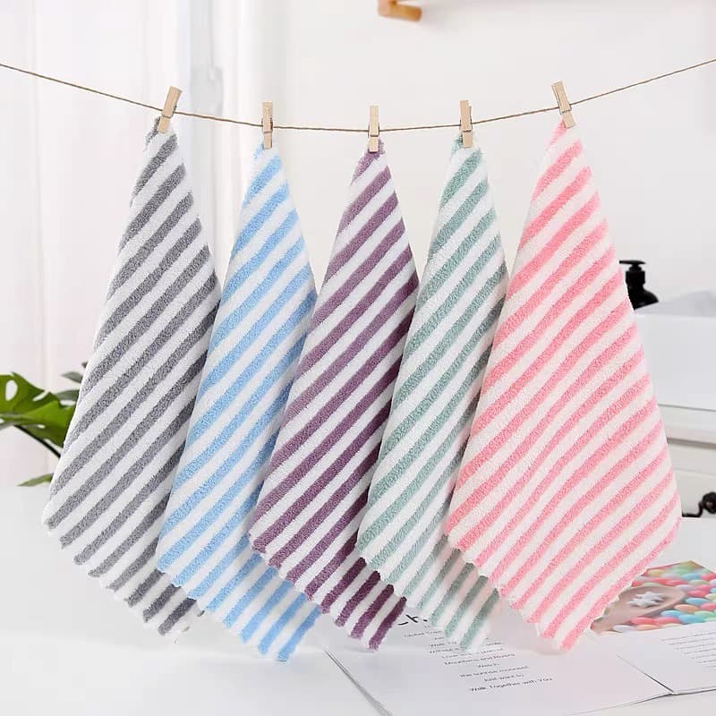 Soft High Density Coral Fleece Stripe Towel Handkerchief For Unisex (Pack Of 5)