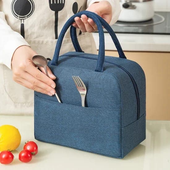 Handy Sized Bento Thermal Insulated Lunch Bag / Cover, Tiffin Bag With Outer Pouch Size - Blue