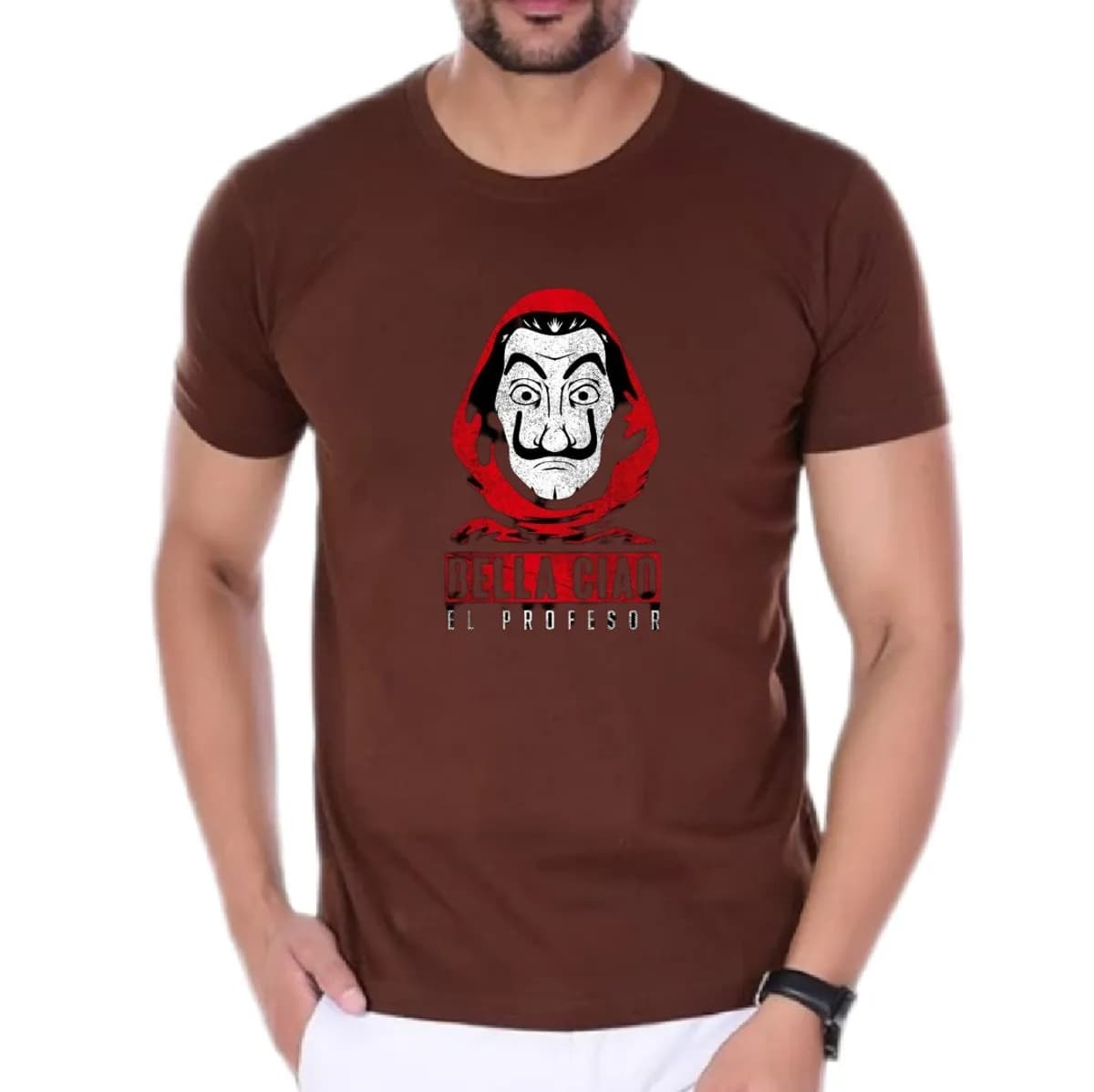 Binay Embroidery Brown Premium Cotton Combed Printed T-Shirt For Men - Fashion | T-Shirts For Men | Men's Upper Wear | T-Shirts |