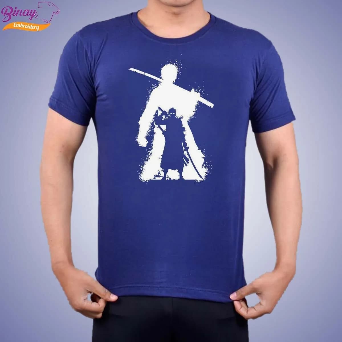 Binay Embroidery Anime Printed (Unisex) Blue T-Shirt For Men & Women - Fashion | T-Shirts | Unisex | Upper Wear |