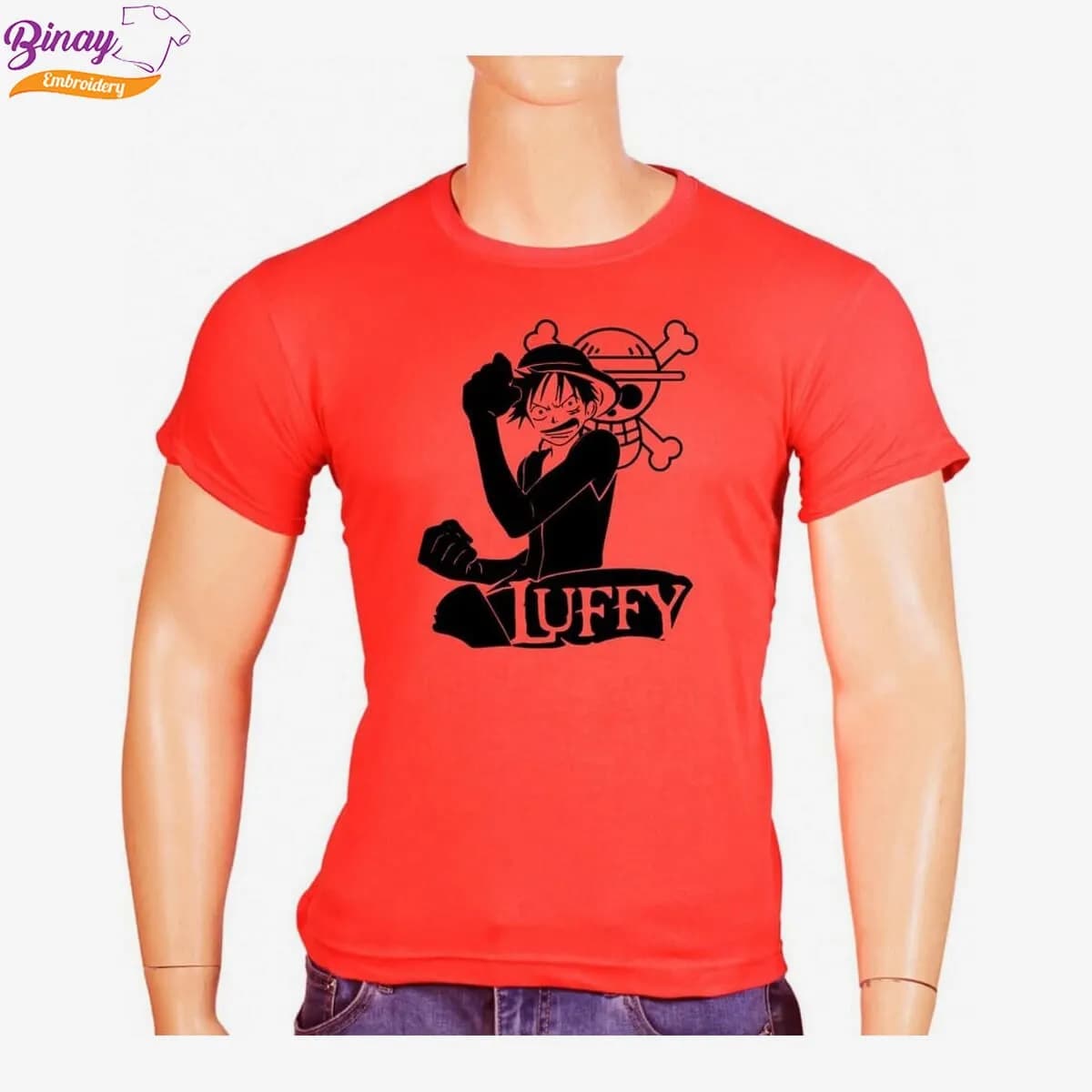Binay Embroidery Luffy Red (Unisex) Printed T-Shirt For Men & Women - Fashion | T-Shirts | Unisex | Upper Wear |