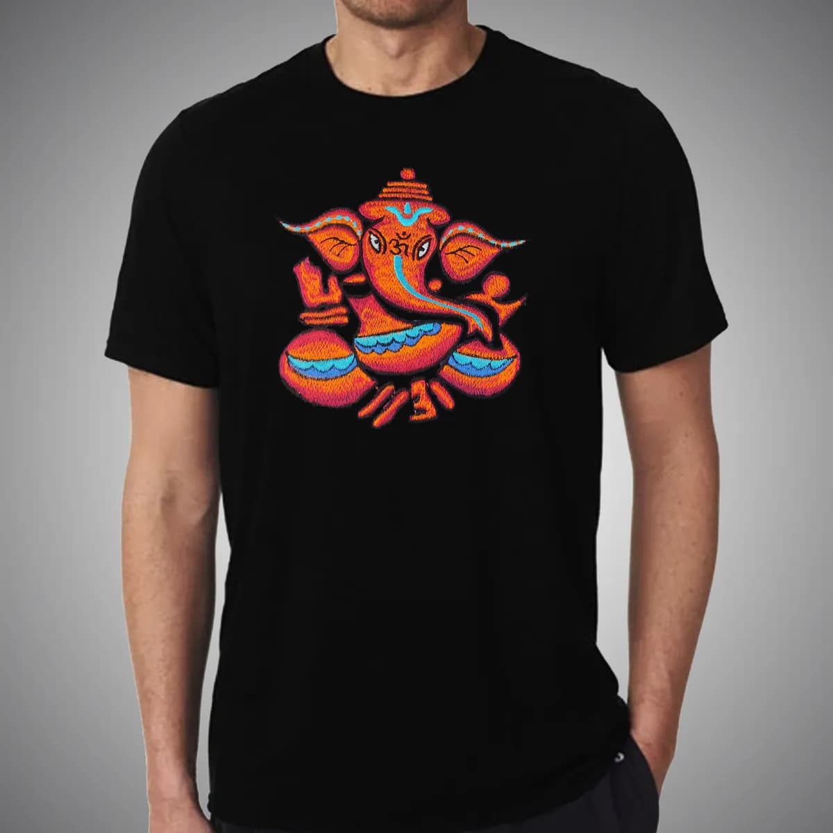 Binay Embroidery Ganesha Embroidery (Unisex) Black T-Shirt For Men & Women - Fashion | T-Shirts | Unisex | Upper Wear |
