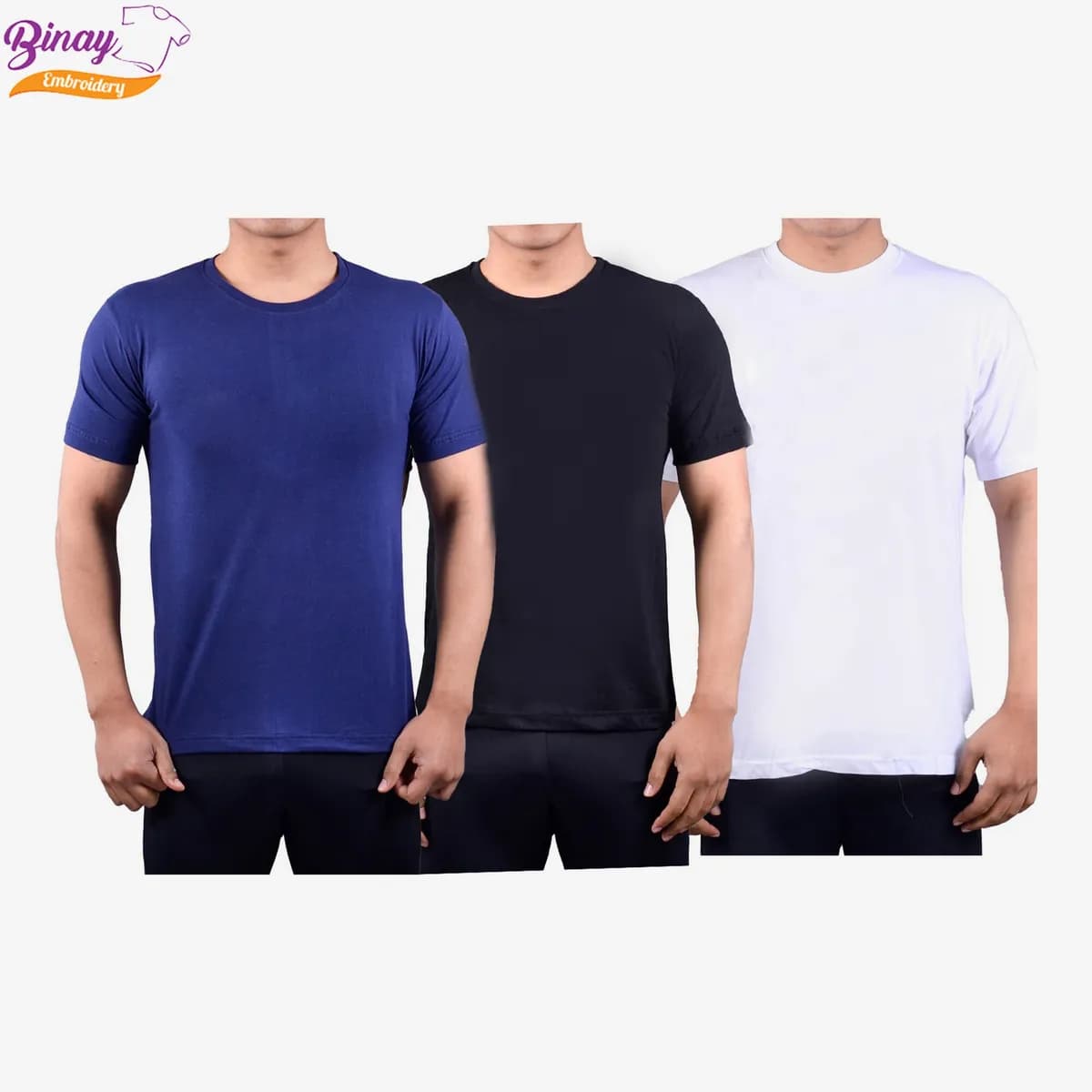Binay Embroidery Plain T-Shirt Set Of 3 (Unisex) T-Shirt For Men & Women - Fashion | T-Shirts | Unisex | Upper Wear |
