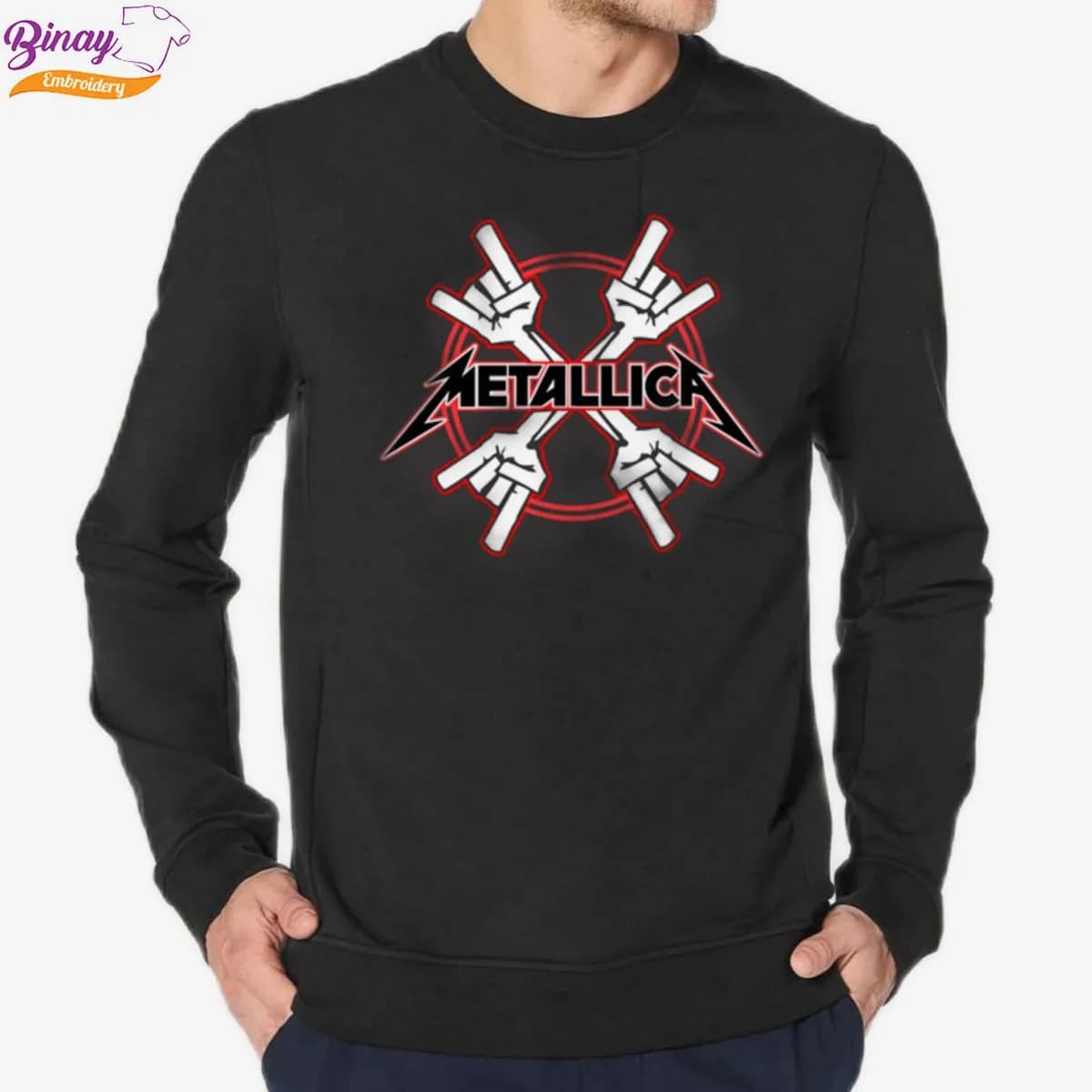 Black Metalica Printed Winter Sweatshirt For Men & Women - Black