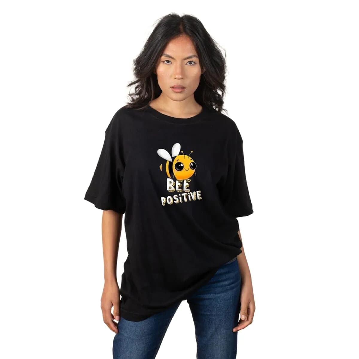 Binay Embroidy Black Bee Printed T-Shirt For Women