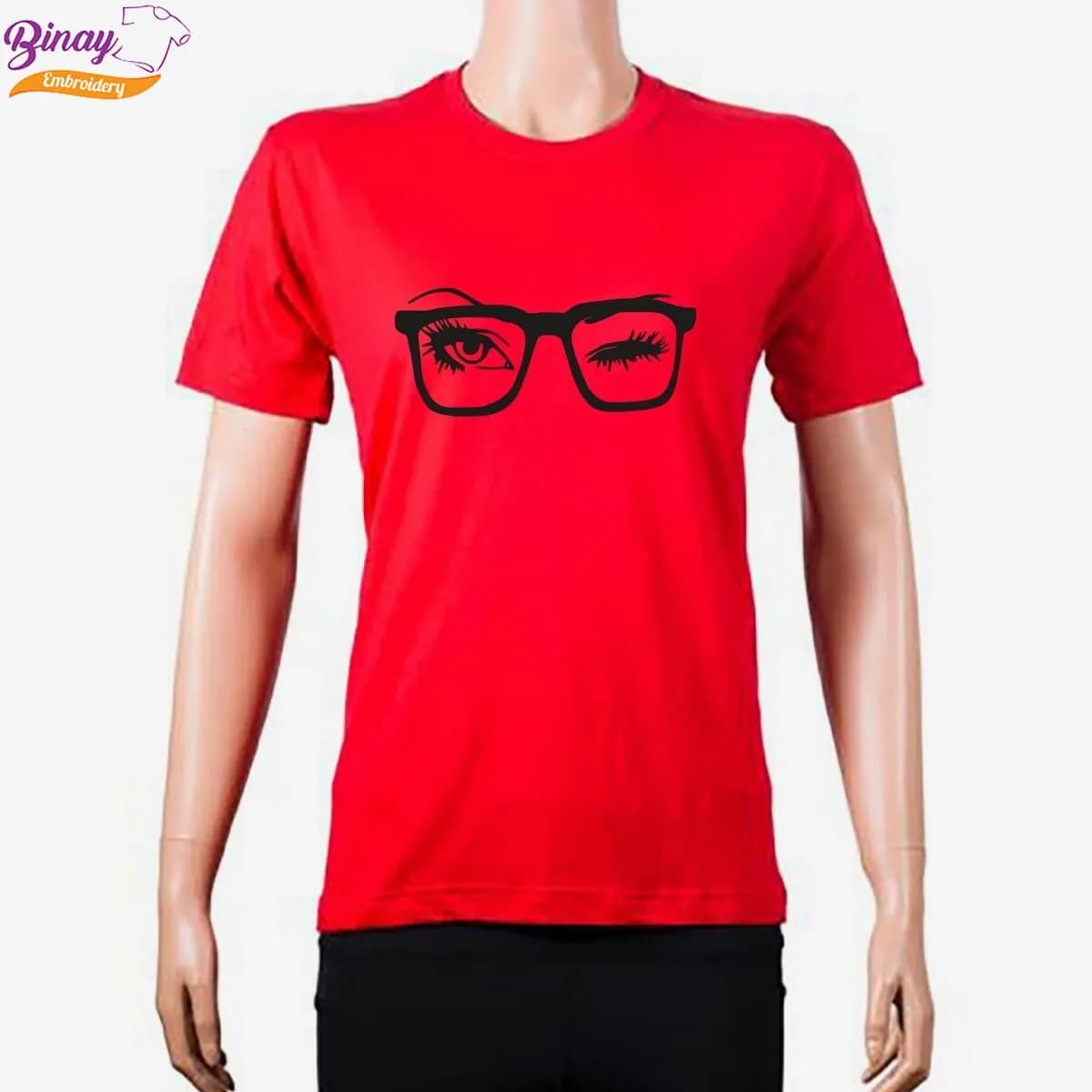 Binay Embroidery Eye Design Printed Red Cotton T-Shirt For Women- Fashion | T-Shirts For Women | Women's Upper Wear |