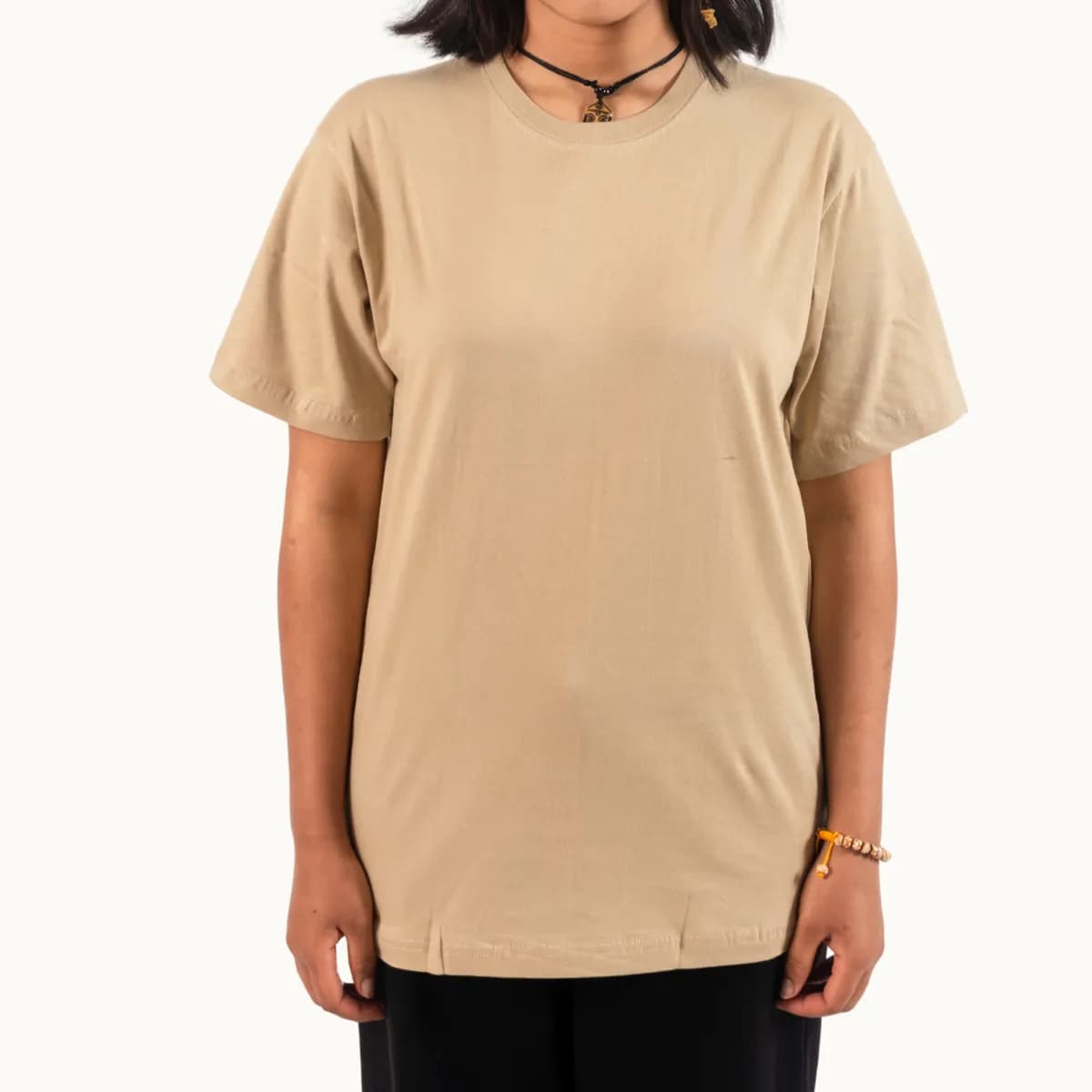 Binay Embridery Plain Beige / Cream Color Premium Cotton T-Shirt For Women