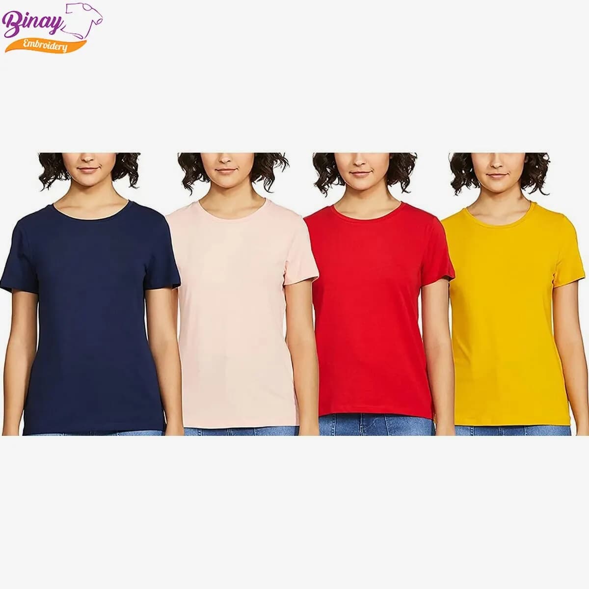 Binay Embroidery Combo pack Set Of 4 pcs Plain T-Shirt For Women- Fashion | T-Shirts For Women | Women's Upper Wear |