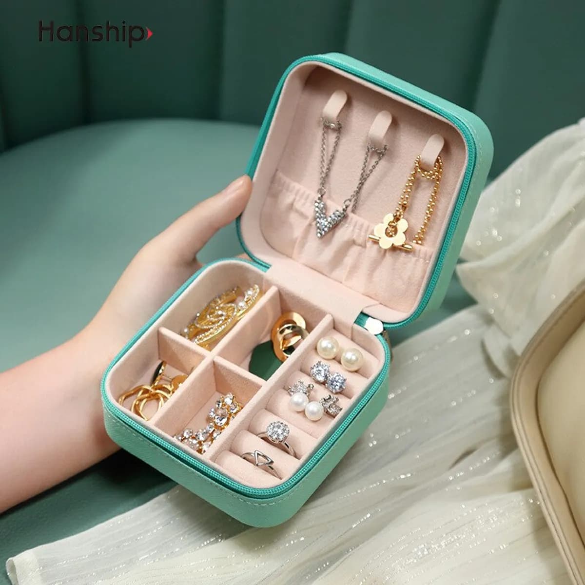 Jewelry Box Organizer Small Earrings Ring Necklace Casket for Jewelry Storage Case(SP01212) - Multicolor