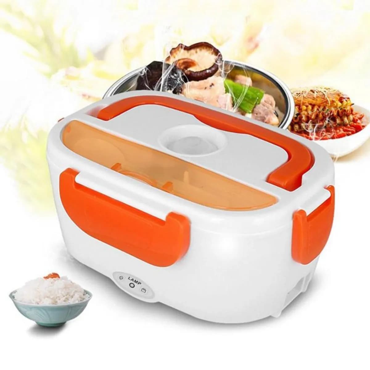 2 In 1 Electric Heating Lunch Box 40 W With Spoon And Two Compartments Food Warmer Food Heater - Multicolor