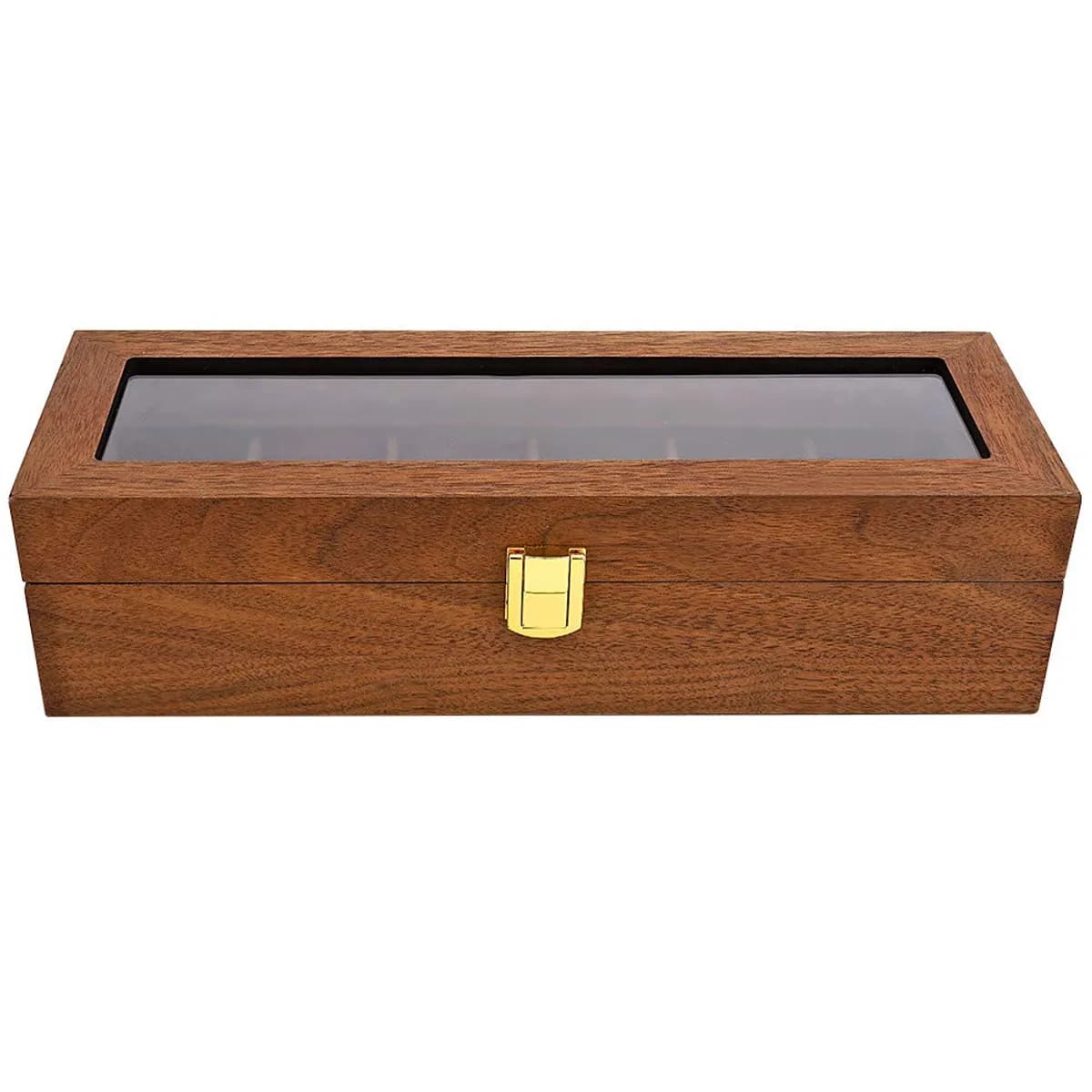 Watch Box, Executive 6 Slots Watch Case with Valet, Glass Topped Wooden Watch Display Case Watch Organizer