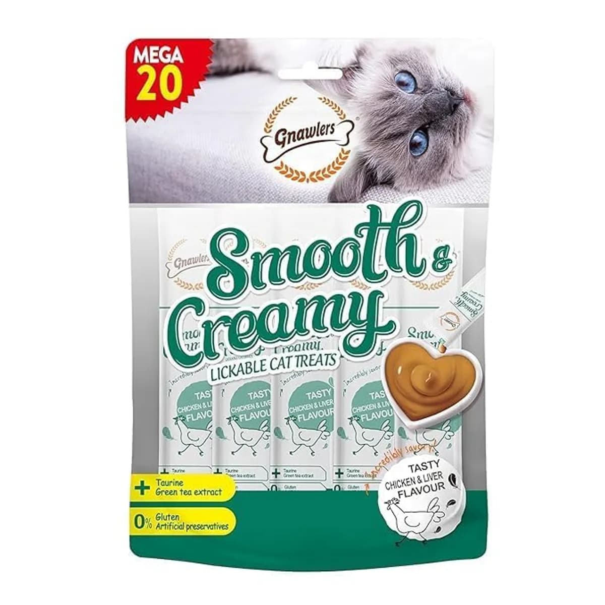Gnawlers Creamy Treats for Cat of All Life Stages, 300g Chicken And Liver Flavour
