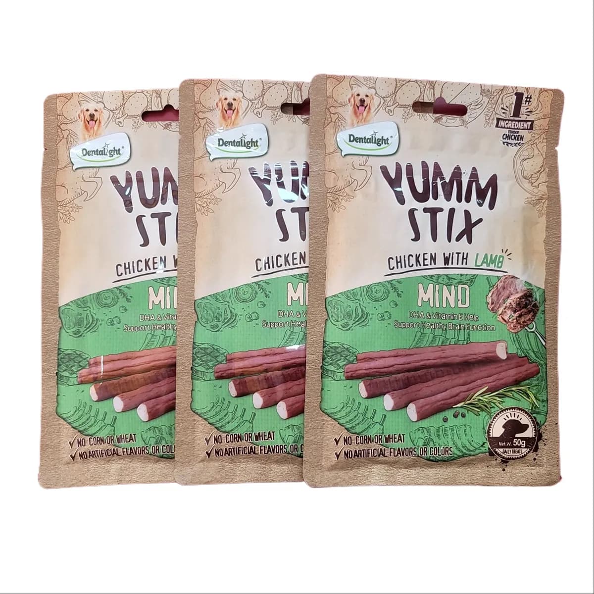 Dentalight Yumm Stix Mind Chicken with Lamb Dog Treats 50g ×3pc