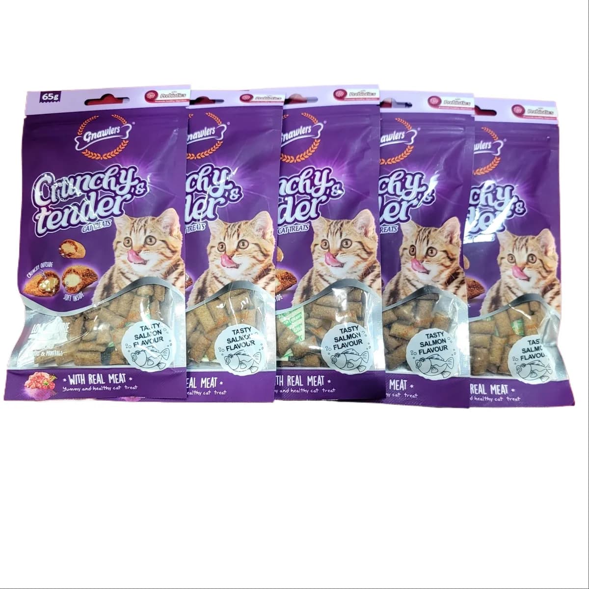 Gnawlers Crunchy & Tender Cat Treats Tasty Salmon Flavour 65g×5pc