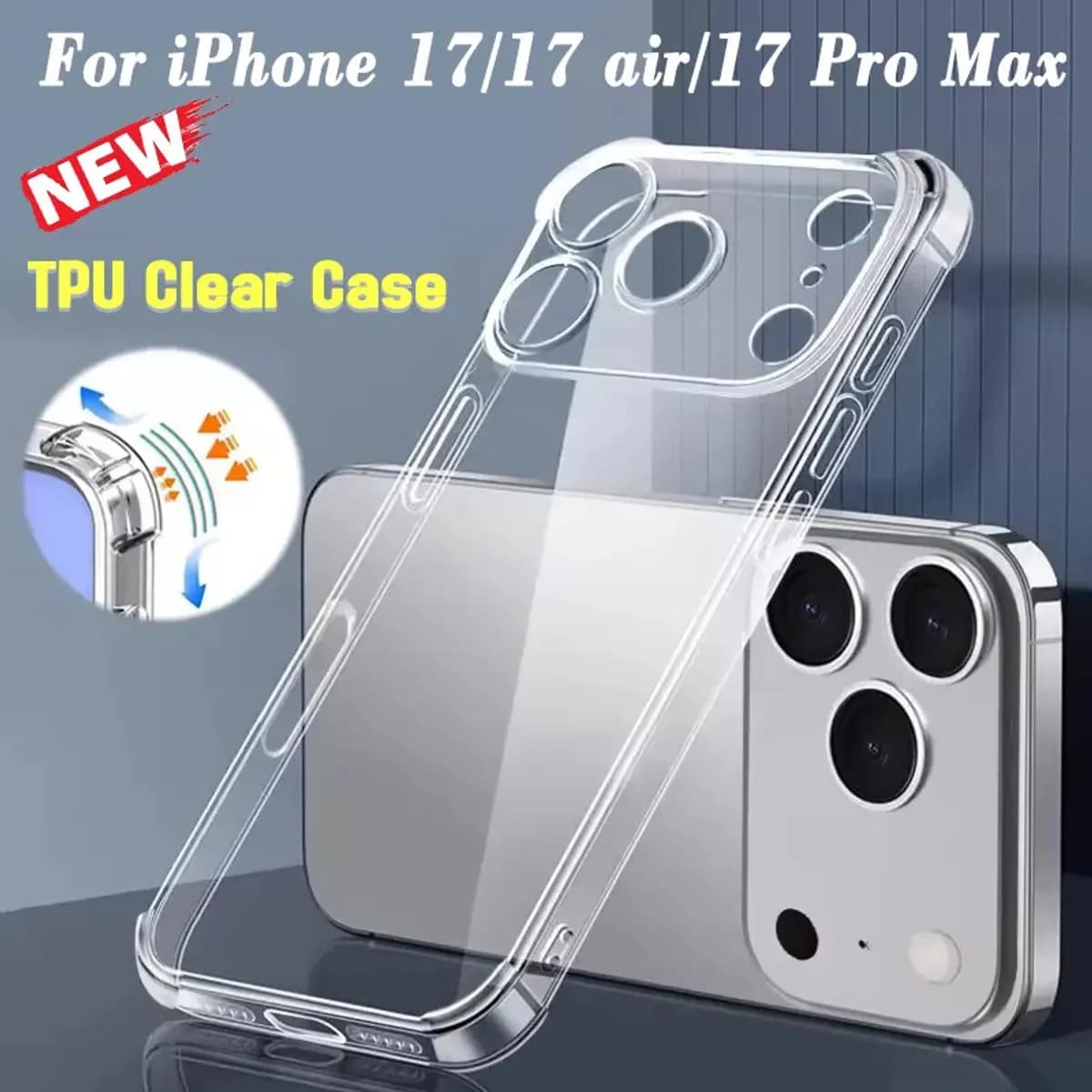iPhone 17 Pro Max Crystal Clear Shockproof Phone Case – Transparent