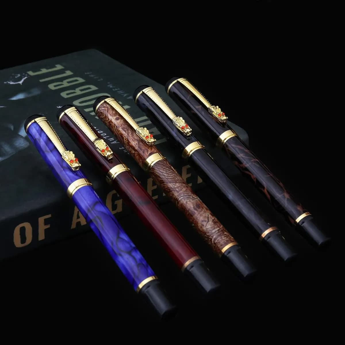 Luxury Dragon Fountain Pen: Carved Red & Black Barrel, Gold Trim - Multicolor