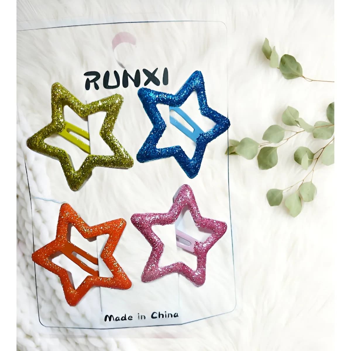 4 Pcs Multicolor Glittery Star Hair Clips Set