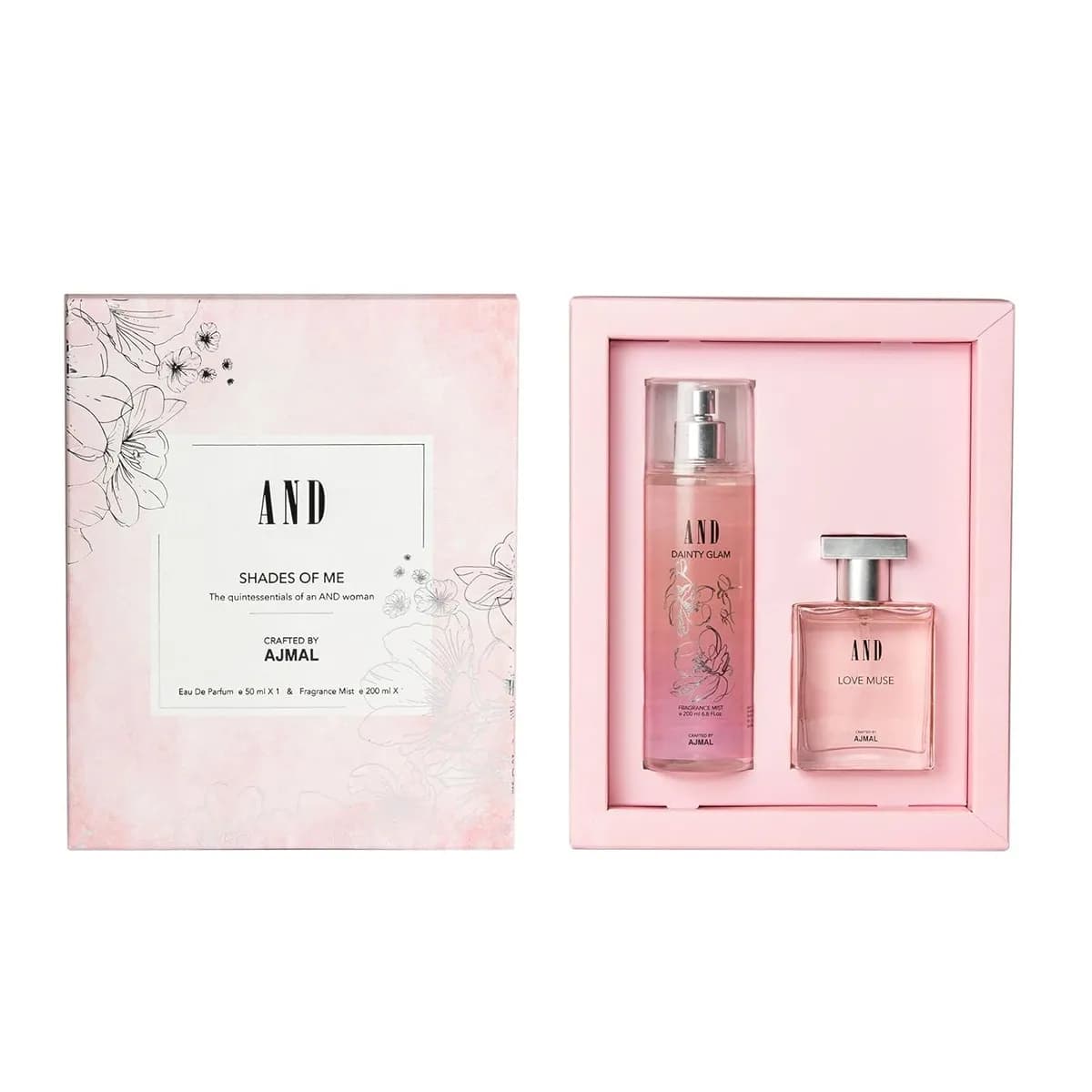 Ajmal AND Shades Of Me Perfume Set for Women (250ml) Combo | And Love Muse Eau De Parfum 50ml | And Dainty Glam Body Mist 200ml