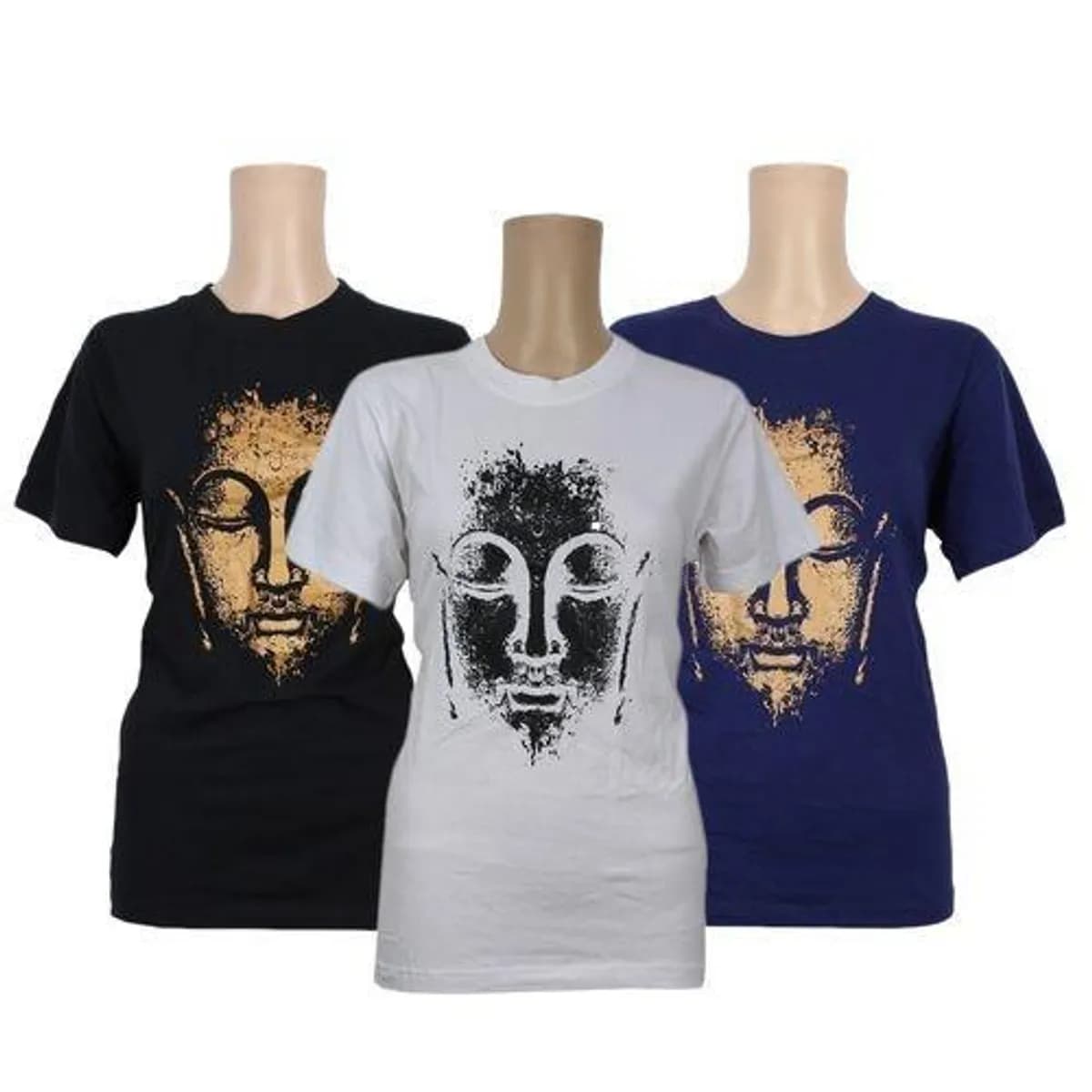 Buddha Printed 100% Cotton T-Shirt For Women - Black/Grey/Blue (Pack Of 3)