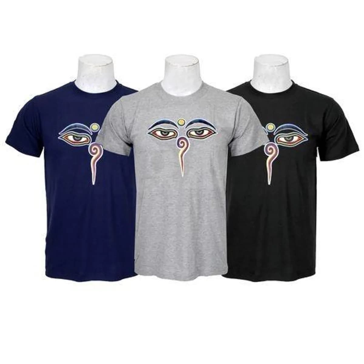 Eye Printed 100% Cotton T-Shirt For Men - Blue/Grey/Black (Pack Of 3)
