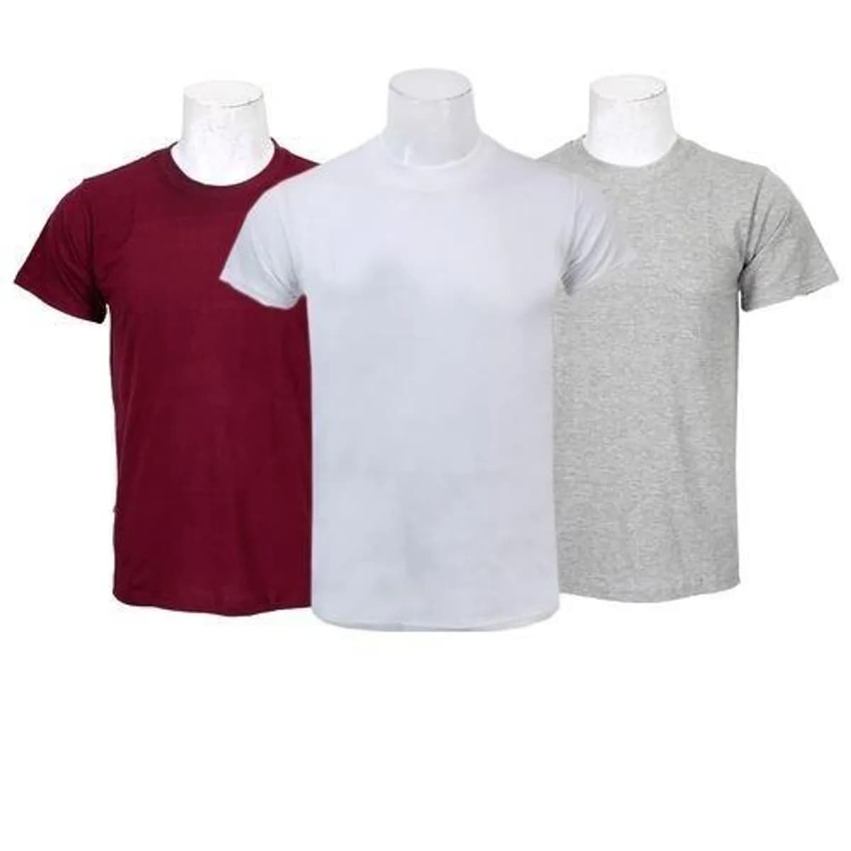 Plain 100% Cotton T-Shirt For Men - Maroon/White/Grey (Pack Of 3)