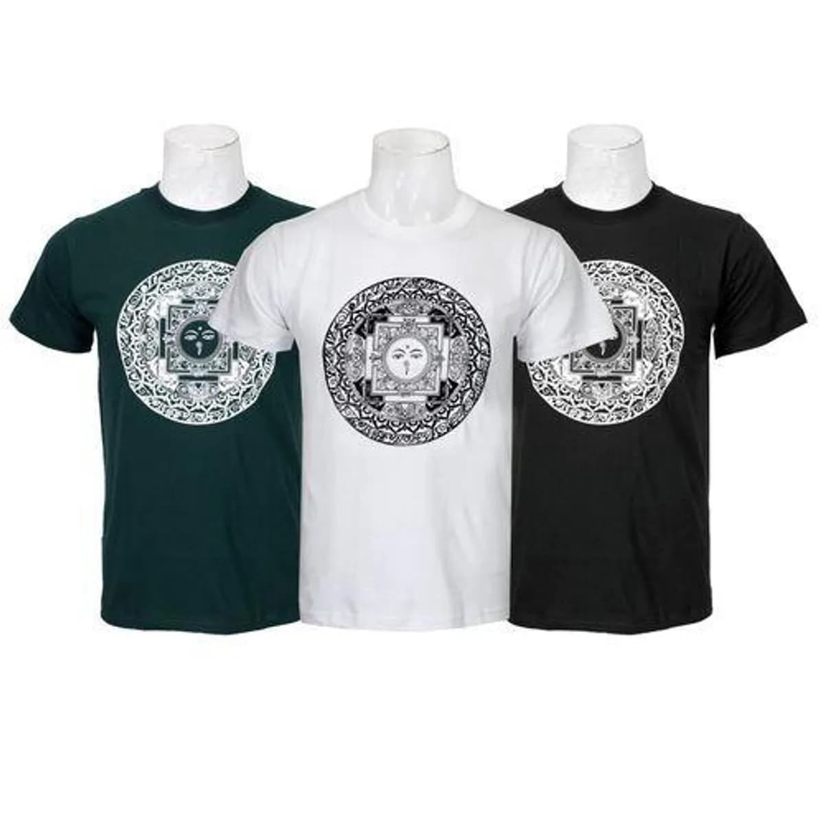 Half Sleeve Mandala Printed 100% Cotton T-Shirt For Men - Green/White/Black (Pack Of 3) - 07