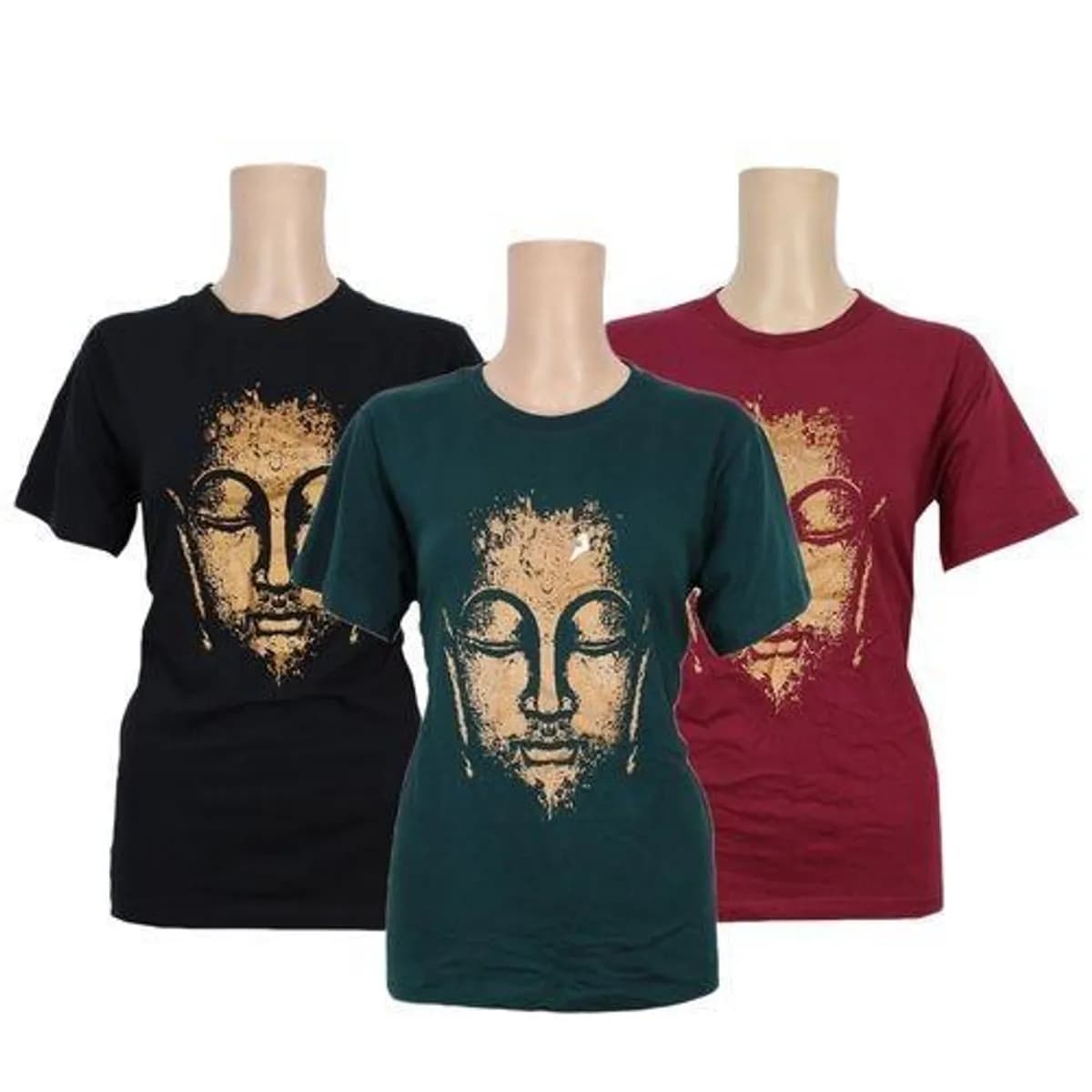Pack Of 3 Buddha Printed 100% Cotton T-Shirt For Women - Black/Green/Maroon