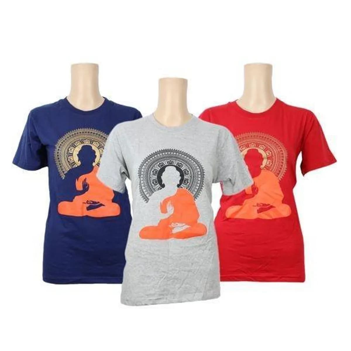 Buddha Printed 100% Cotton T-Shirt For Women - Navy/Grey/Red (Pack Of 3)