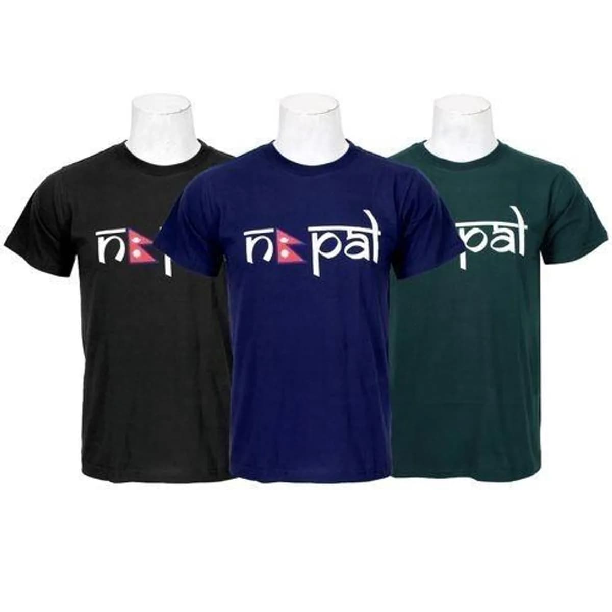 Nepal Printed 100% Cotton T-Shirt For Men - Black/Blue/Dark Green (Pack Of 3) - 02