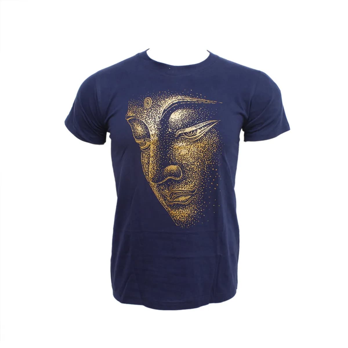 Round Neck Half Sleeve Buddha Printed T-shirt For Men - Dark Blue 