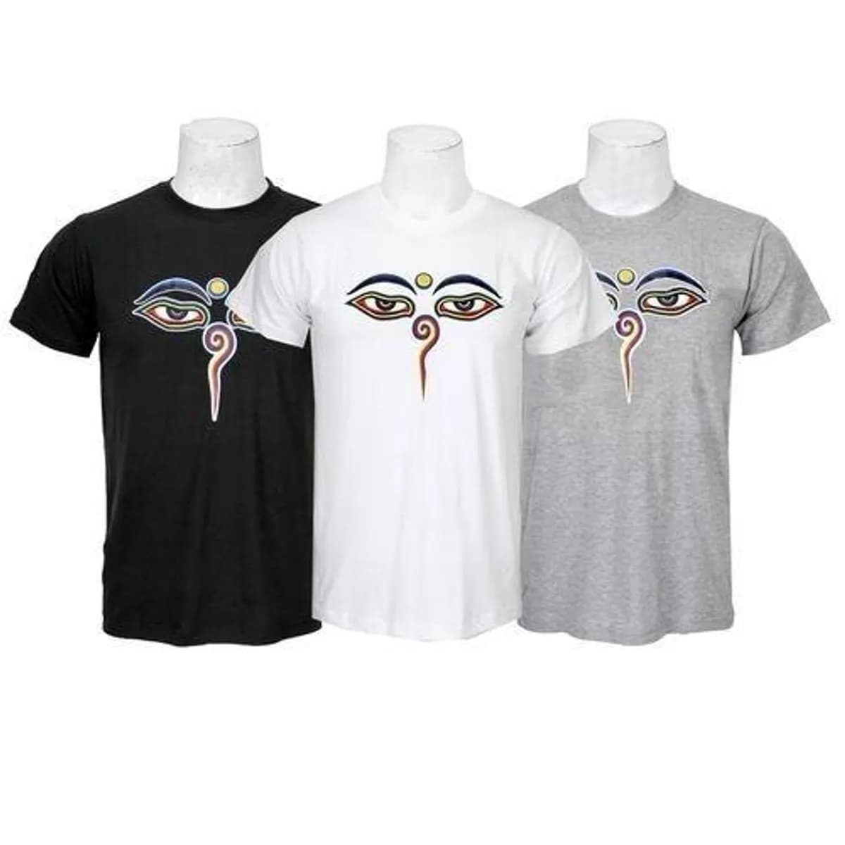 Pack Of 3 Eye Printed 100% Cotton T-Shirt For Men-Black/White/Grey