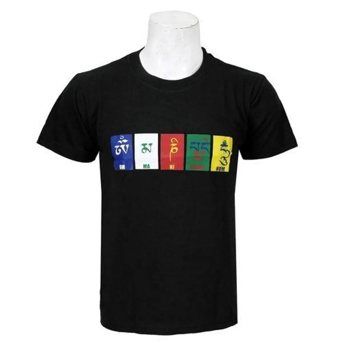 Black 'Om Ma Ni Padhme Hum' Printed 100% Cotton T-Shirt For Men