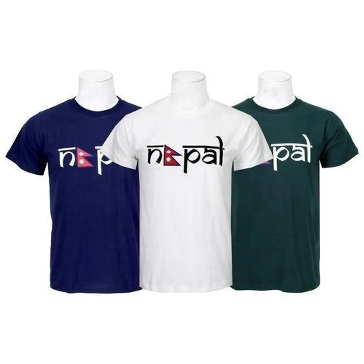 Pack Of 3 Nepal Printed 100% Cotton T-Shirt For Men - Blue/White/Dark Green - 02