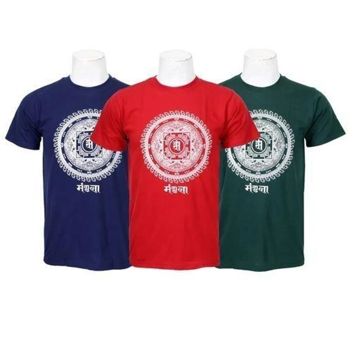  Mandala Printed 100% Cotton T-Shirt For Men - Blue/Red/Green (Pack Of 3) - 023