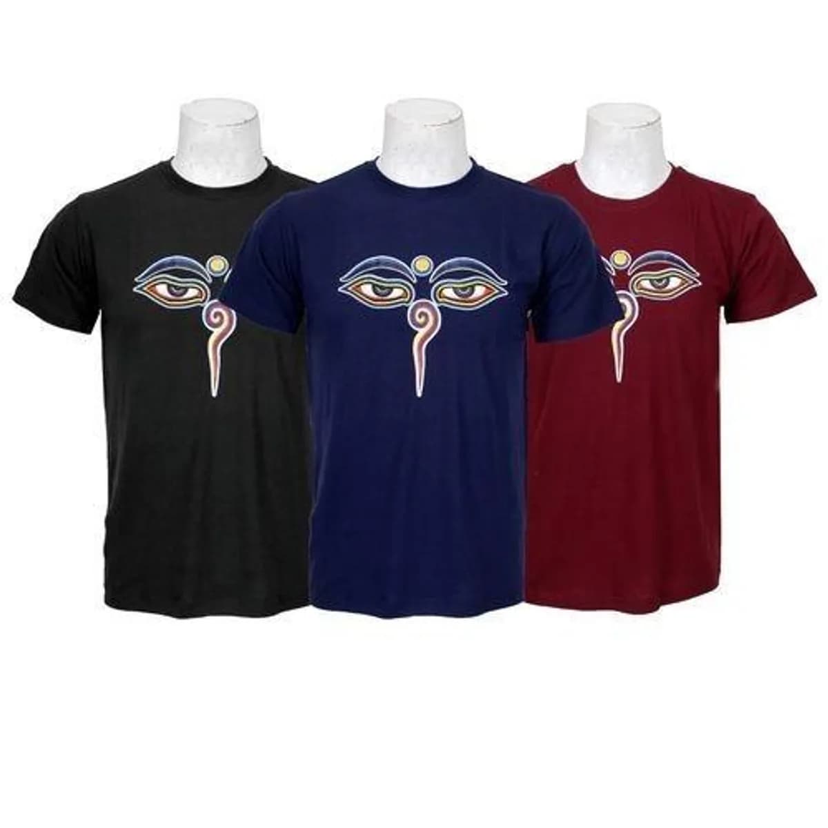 Eye Printed 100% Cotton T-Shirt For Men - Black/Blue/Maroon (Pack Of 3)