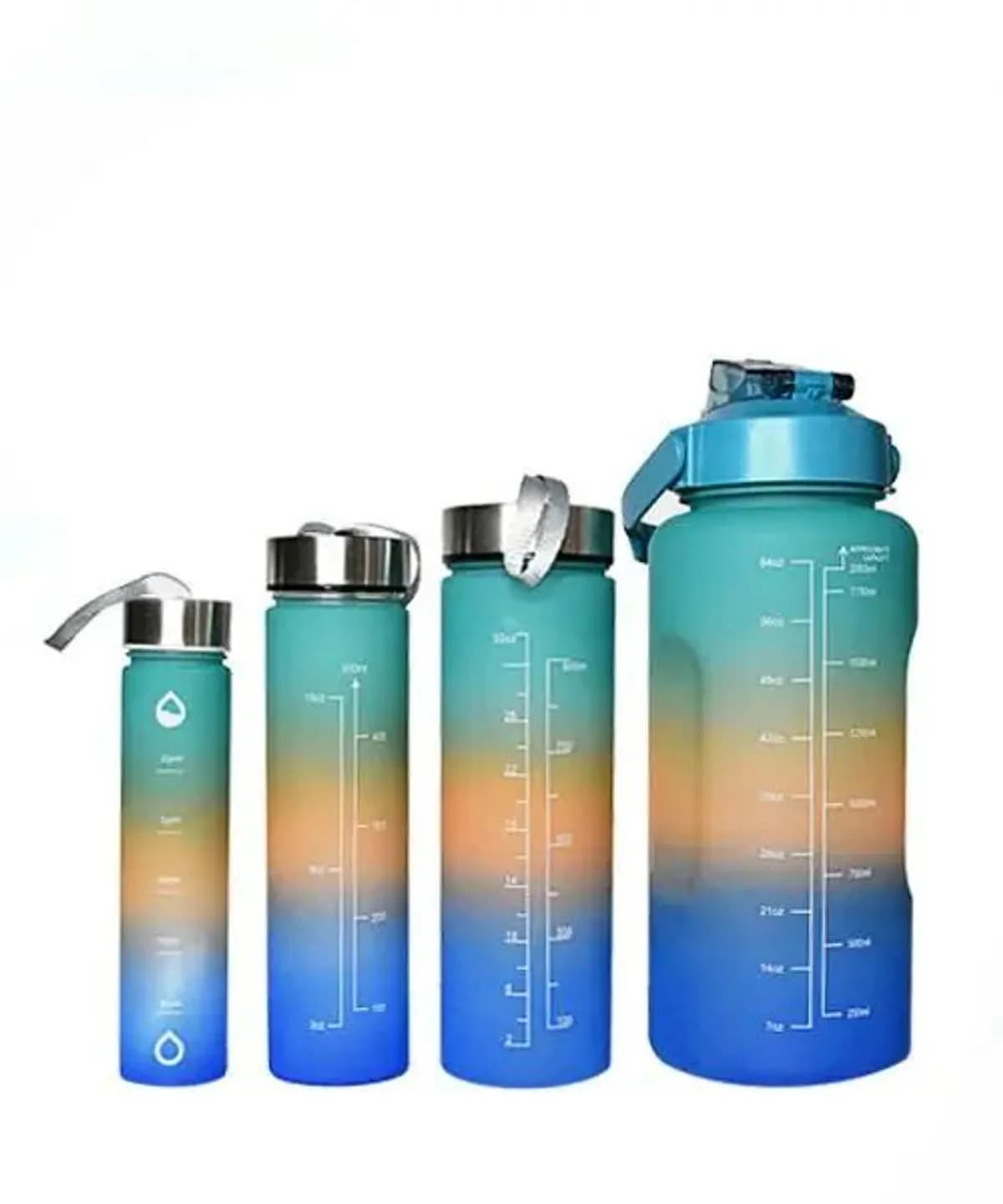Set of 4 IN 1 Water Bottle with Motivational Time Marker, Leakproof Durable Non-Toxic Sipper-(Multicolor)