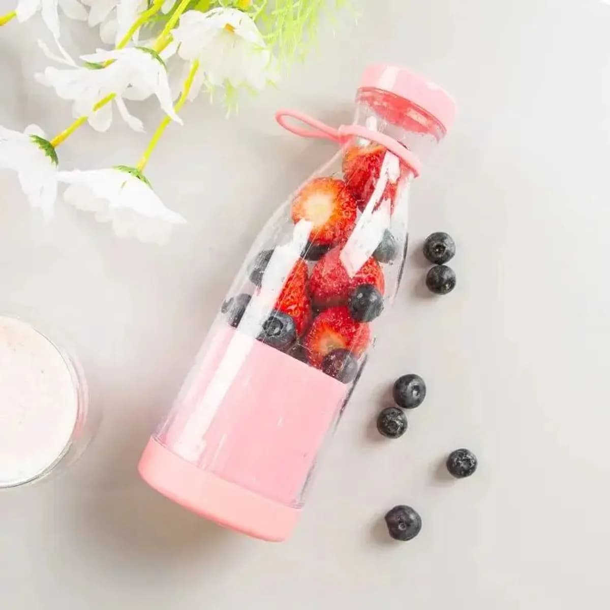 Rechargeable Mini Juice Blender with 4 Blades Bottle Portable Fresh Juicer 420ml-(Multicolor)